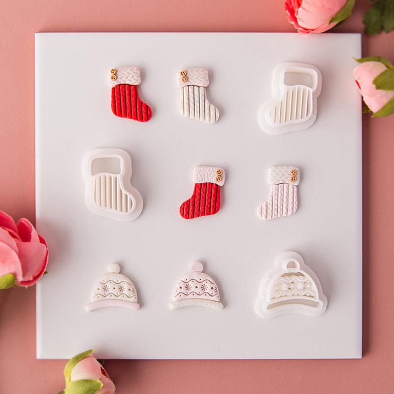 Christmas Series Soft Pottery Clay Mold Cutter Snowflake Santa Claus Socks Cutting Die For Earrings Pendant Jewelry Making Mold