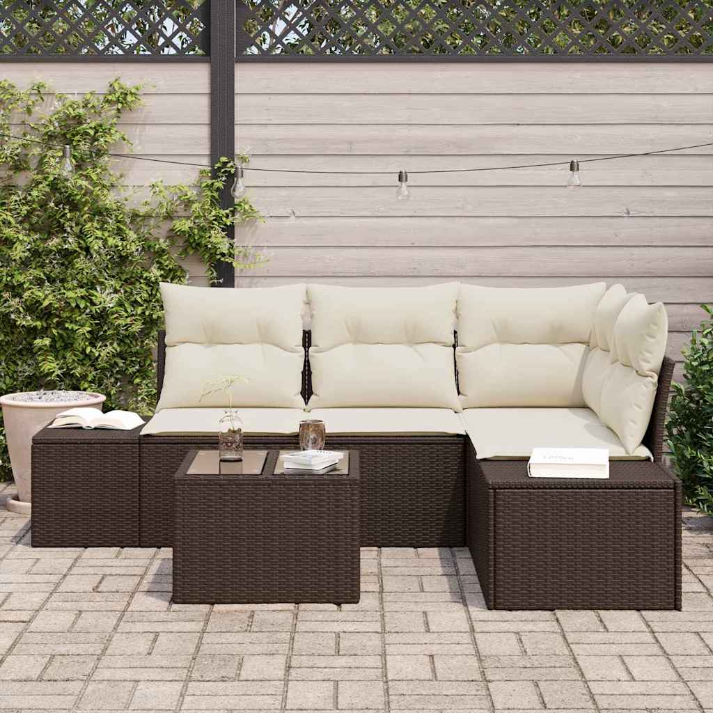 Garden Sofa Set 5 pcs Brown Poly Rattan