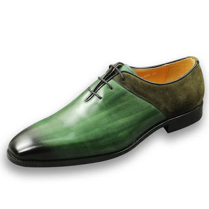 Fashion Green Classic Men Shoes  Leather Formal Casual Wedding Party Lace Up Oxfords Big Size Suede and Split Leather Footwear For Males