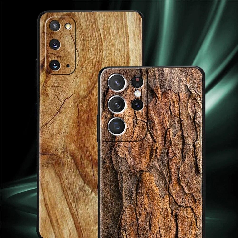 Geschnitzte Holzhülle für Samsung Galaxy S22 S20 FE S21 S23 Plus S10 Lite S9 S8 S10e Note 20 10 Lite Silikon-Handyhülle