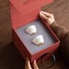 Sushitaoci Ice Jade Kung Fu Tea Cups, Light Ink Autumn Mountain Bell Pair Cups for Tasting Tea, Gift Set