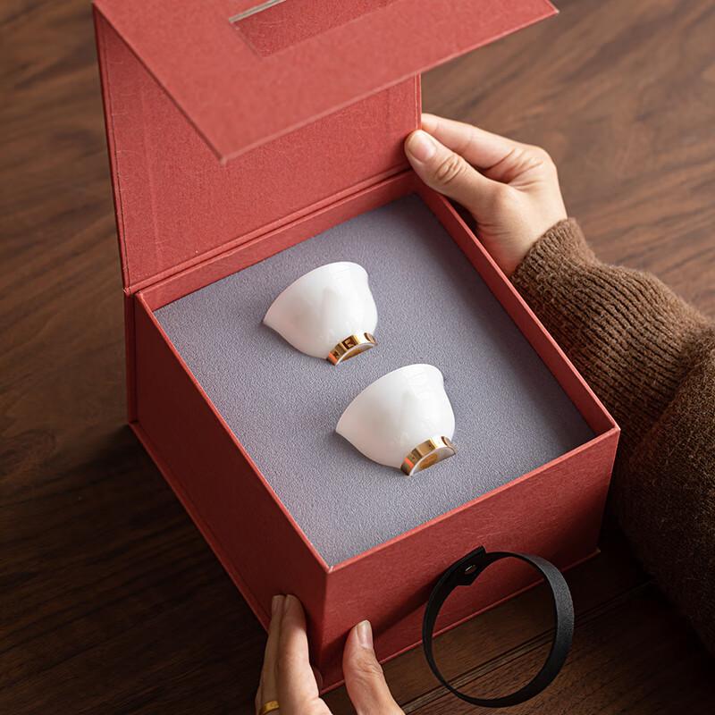 Sushitaoci Ice Jade Kung Fu Tea Cups, Light Ink Autumn Mountain Bell Pair Cups for Tasting Tea, Gift Set