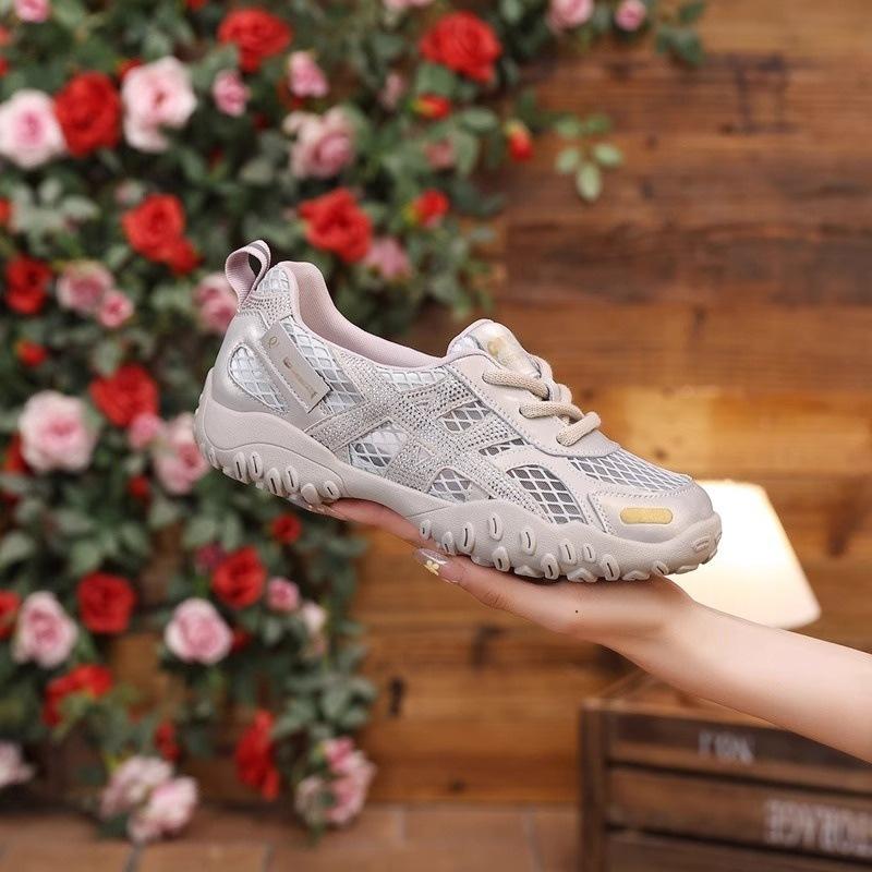 Leather heightened 4cm thick-soled women's summer new thin and breathable single-net casual soft-soled sports shoes