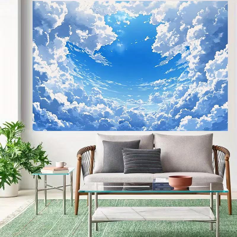 2D Dreamy Blue Sky Clouds Backdrop Kids Birthday Wall Decor Background