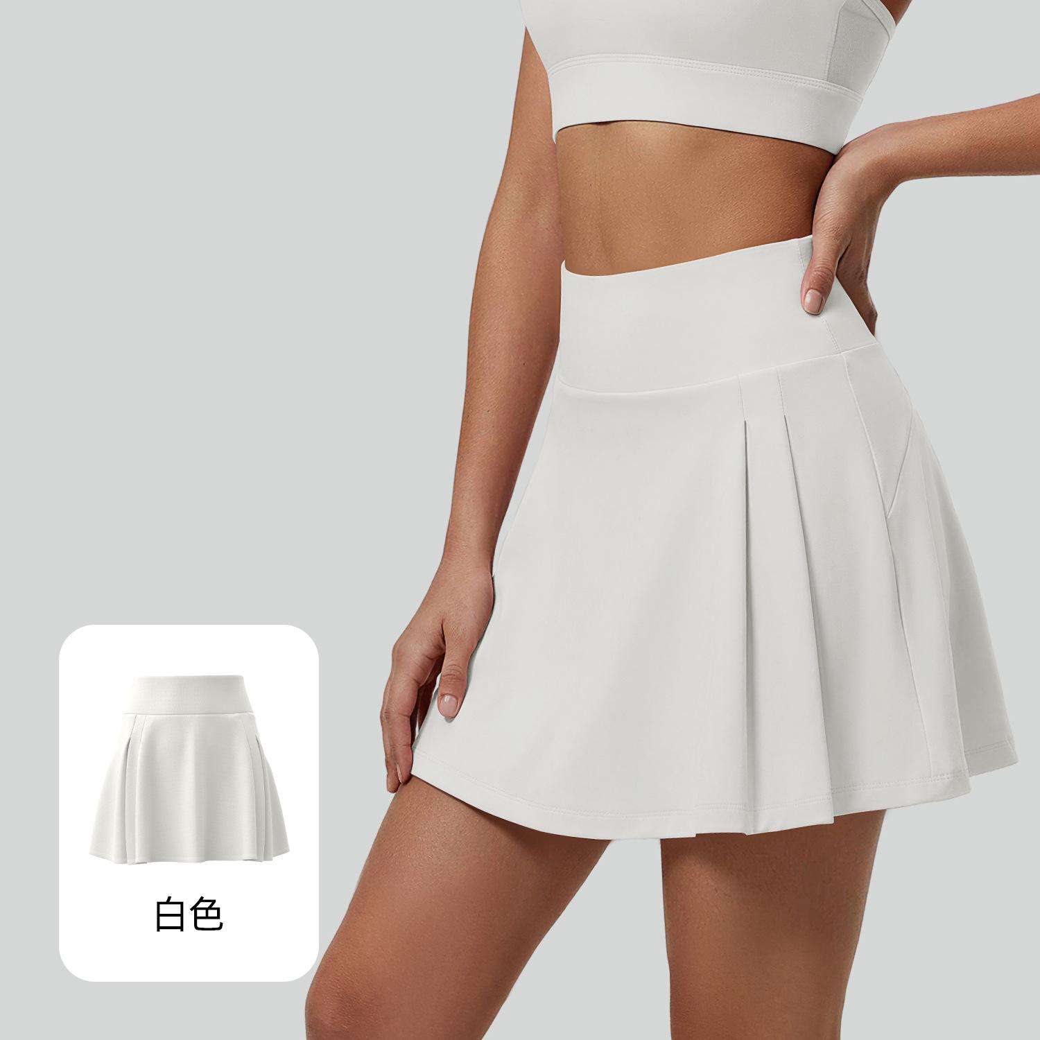 Juyitang s new pleated skirt with pockets and anti-light skirt running tennis sports skirt women S белый