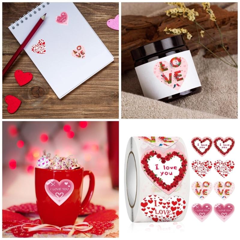 500Pcs Valentines Day Sticker 1Inch Rose Heart Sticker Adhesive Wrapping Label for Envelope Valentines Card Wedding