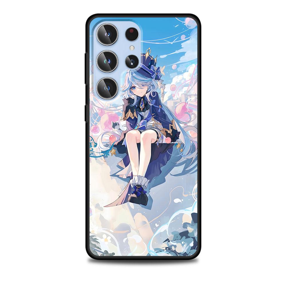 Cute Furina Genshin Impact Case for Samsung Galaxy S23 S21 S20 FE S24 S22 Ultra S10 S10e S9 Plus Soft Black TPU Phone Cover