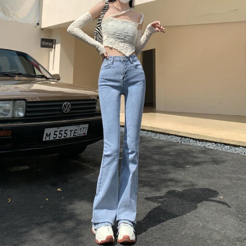 

Модные весенне-осенние универсальные синие женские расклешенные джинсы с высокой талией, джинсовые брюки, эластичные облегающие брюки XL