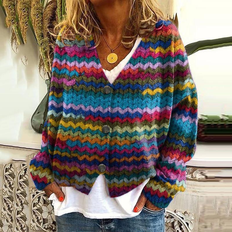 Womens Soft Knit Cardigan Sweater With 3D Print Design Loose Fit Casual Open Front Long Sleeve Pullover