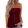 Women's Solid Color Sexy Off-the-shoulder Slim-fit Pullover Sleeveless Button Decoration Top