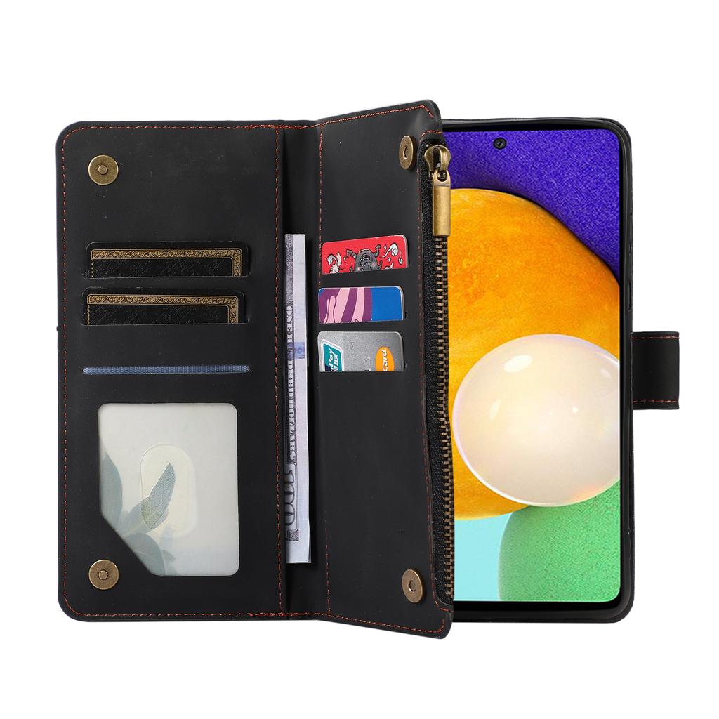 For Samsung Galaxy A23 4G/A23 5G (Global Version) Zipper Pocket Phone Case Imprinted Leather Wallet Stand Cover with 9 Card Slots