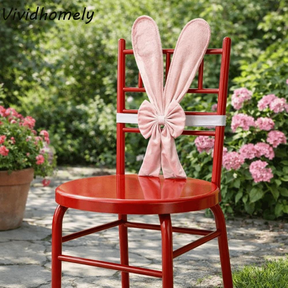 Elastic Straps Bunny Ear Slipcover Festive Removable Rabbit Ears Chair Back Cover Comfortable Pink Dining Chair Protector Bar