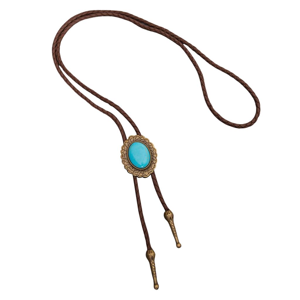 Herr Rodeos Bolo Tie med Turkos Hänge Flätad Läderrem Justerbar Kedja Slips Västernsmycke Halsband