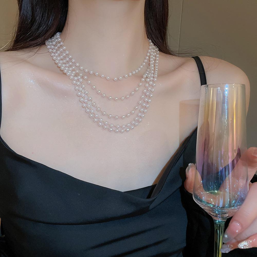 

Pearl Multi-layered Pearl Necklace Jewelry Pearl Choker Sweet Korean Pearl Necklace Girls Couple білий