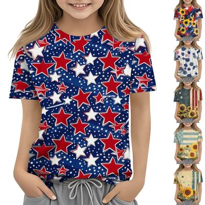Children's Fashion Casual Short Sleeve Independence Day Printed Round Neck T-Shirt Top