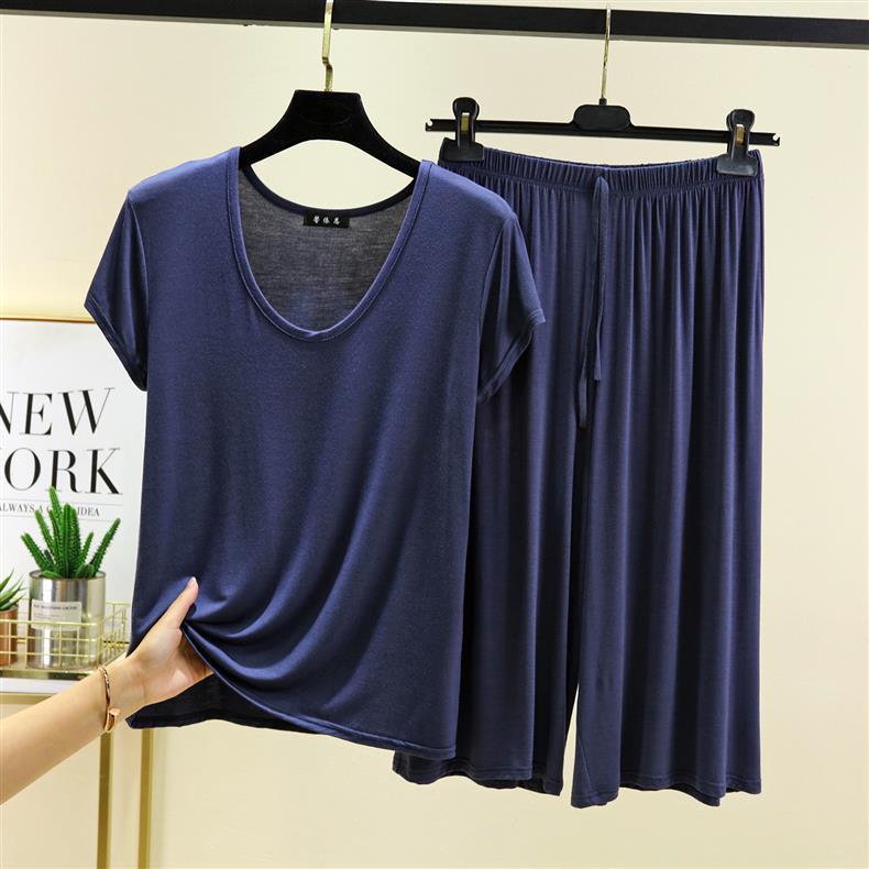 Women's Casual Two-Piece Set: Modal U-Neck T-Shirt & High-Waisted Tie-Waist Wide-Leg Pants