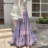 Fairycore Summer Autumn Women Tierred Skirt High Waist Purple Pink Black White Beige Brown Princess Skirt Layered Ruffles Party Midi Skirts Womens