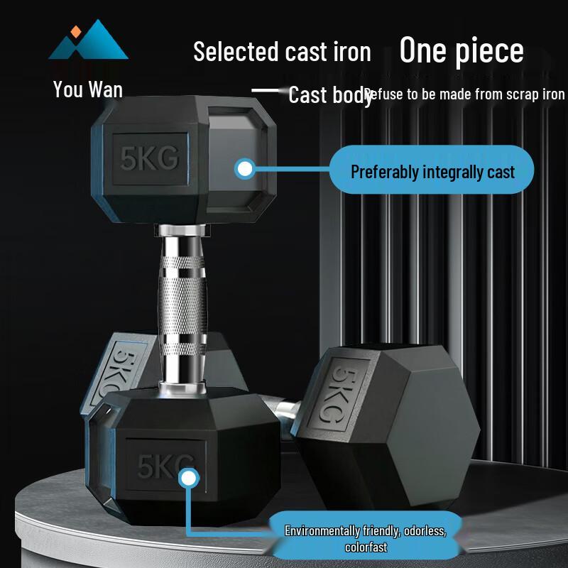 Youwan Hexagonal Rubber-Coated Cast Iron Dumbbell