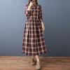 2025 Autumn/Winter Women's Loose Fit Plaid Dress - Comfortable, Slimming Long Dress with Turn-Down Collar