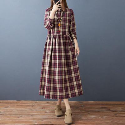 Robe Plaid Ample pour Femme Automne/Hiver 2025 - Robe Longue Confortable et Amincissante à Col Revers