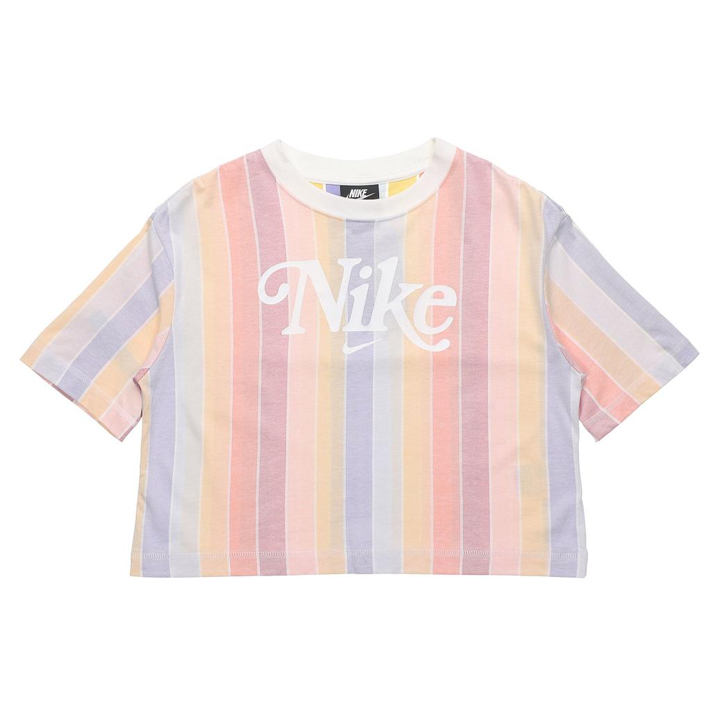 Nike Sportswear Color Block Striped Short Sleeve T-Shirt Women Tops Multicolor CJ2503-100