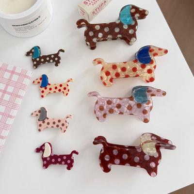 Geometry Dachshund Hair Clip Pvc Cartoon Hairpin Creative Polka Dot Dog Hair Claw  Travel