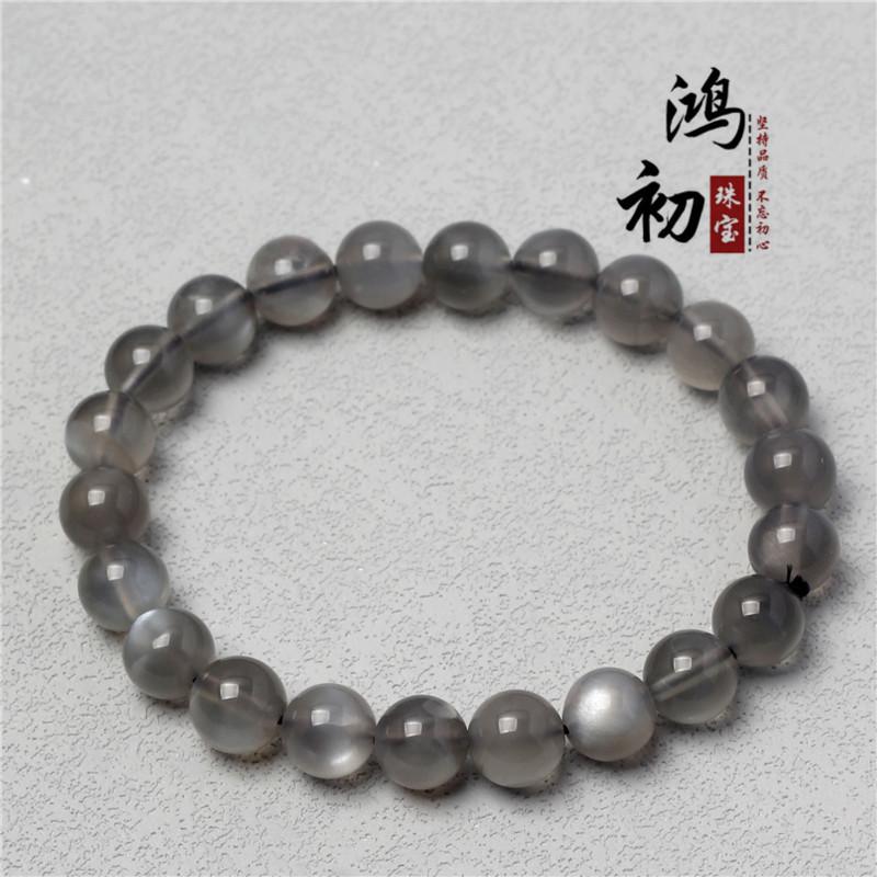 Hongchu Crystal Natural Moonstone Round Bead Bracelet Natural White Moonstone Silver Moonlight Bracelet