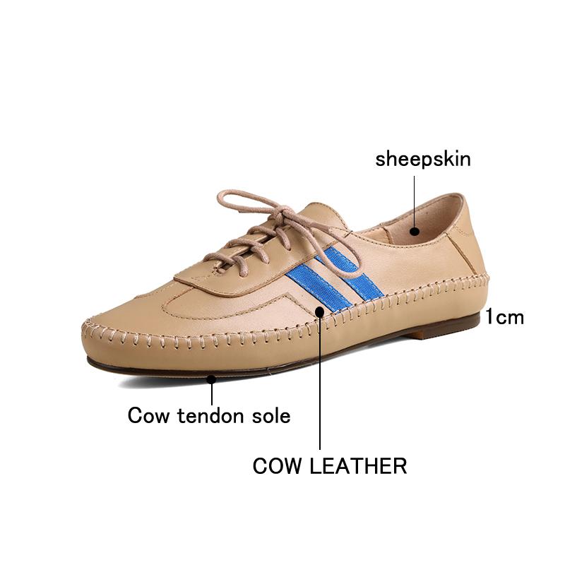 Mode Damen neue Leder Rindsleder runde Zehe Frühling und Herbst niedriger Absatz Übergröße Schnürschuh bequem lässig Sport Einzelschuh