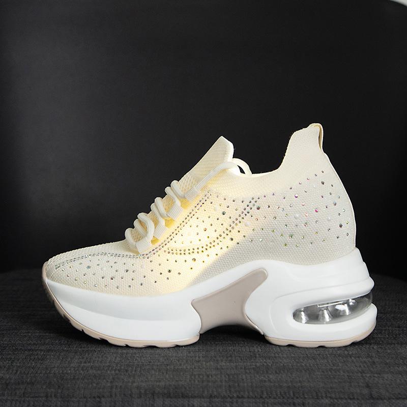 inner height increase women's shoes mesh surface breathable hollow leisure sports spring light white shoes thick sole