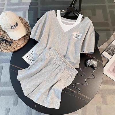 Summer Dopamine Casual Sports Suit Western Style Youthful-Looking Fake Two-Piece Top High Waist Shorts Two-Piece Thin