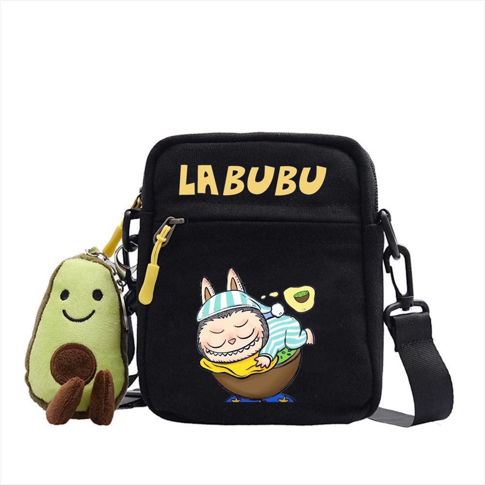 LABUBU canvas bag LABUBU peripheral small square bag doll nylon canvas lightweight simple versatile crossbody bag