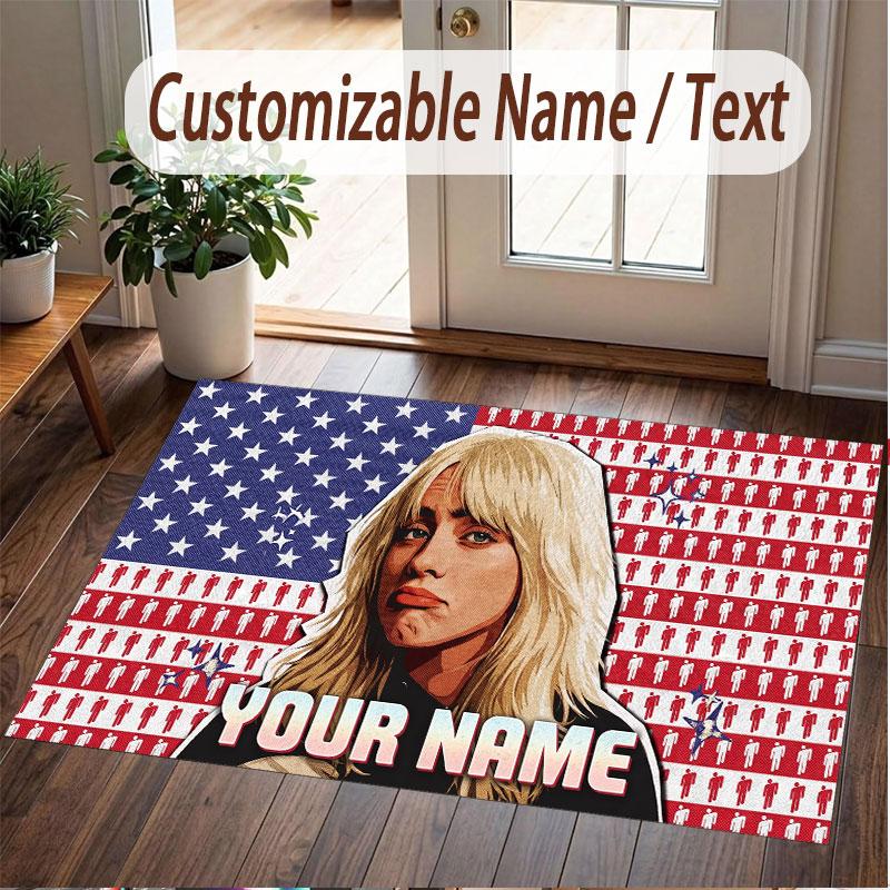Custom Name Crystal Velvet Rug,Billie Eilish Comfortable Anti Slip Floor Mat For Room Decoration