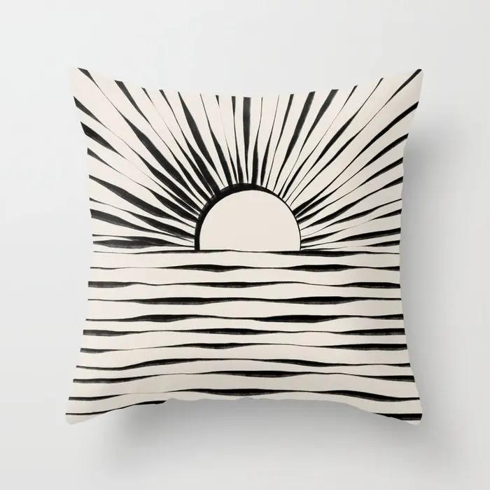 45*45cm Home Decoration Abstract Geometric Sunset Rainbow Pink Pillowcase Bed Living Room Sofa Office Seat Cushion Cover