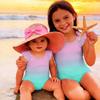 Girls One Piece Swimsuit Gradient Print Sleeveless Ruffle Shoulder Swimwear Summer Beachwear Kids Bathing Suit