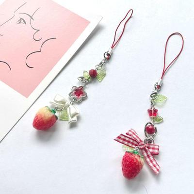 1 Peça Pingentes Morango Laço Estrela do Amor Corrente para Celular Chaveiro Inspirado em Anime Y2K Acessório Chaveiro Presente para Namorada
