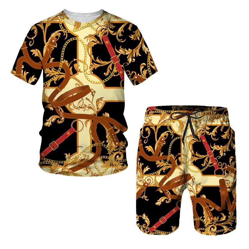 2025 Sommermode T-Shirt Set Tägliche Outdoor-Strandshorts Herren Kurzarm T-Shirt und Shorts Set Sommer 3D Gedruckt