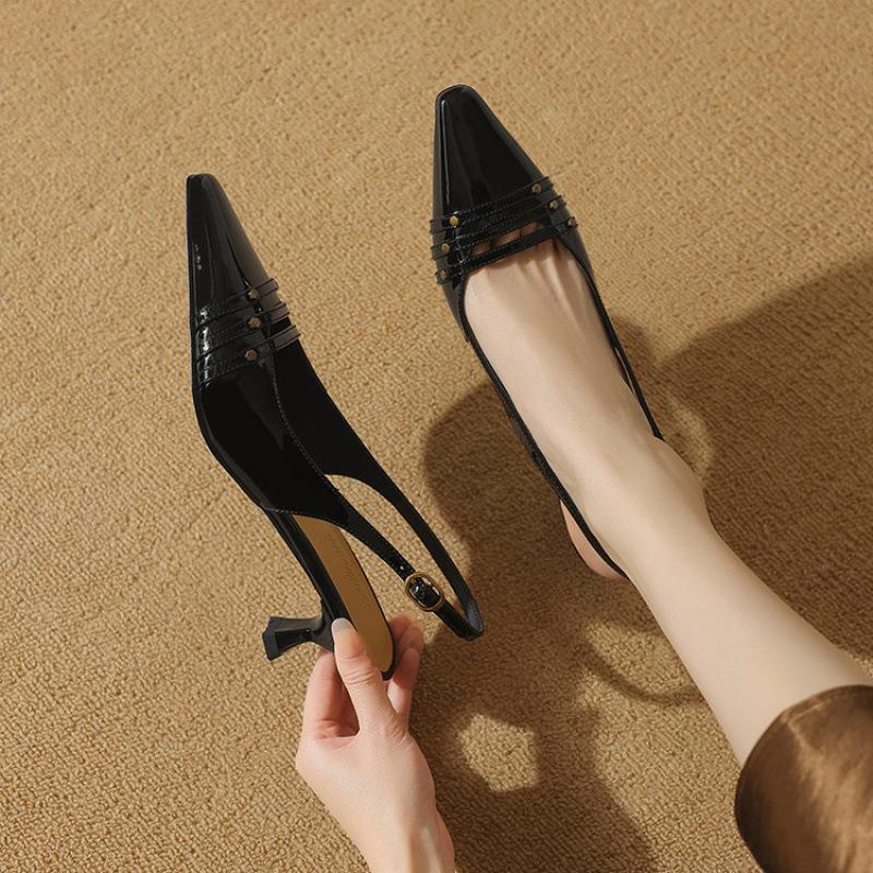 

Versatile black women s bag head sandals temperament shallow mouth empty single shoes spring and summer new pointed head thin heel foot cover commutin 39 чёрный