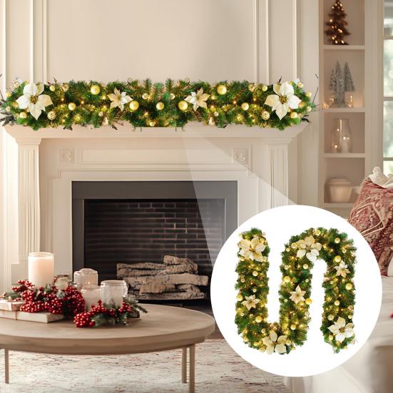 Christmas Illuminate Garland 8.8ft Rattan Christmas Battery Operated Artificial Flower Vine Plants Christmas Decorations