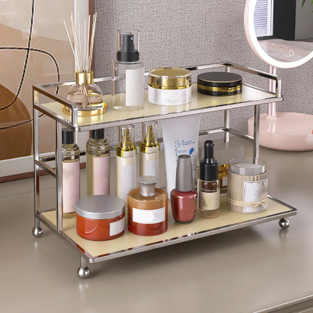 1 Pcs Dressing Table Storage Rack 2 Tier Bathroom Makeup Organizer Counter Storage Rack for Dressing Table Bathroom Kitchen