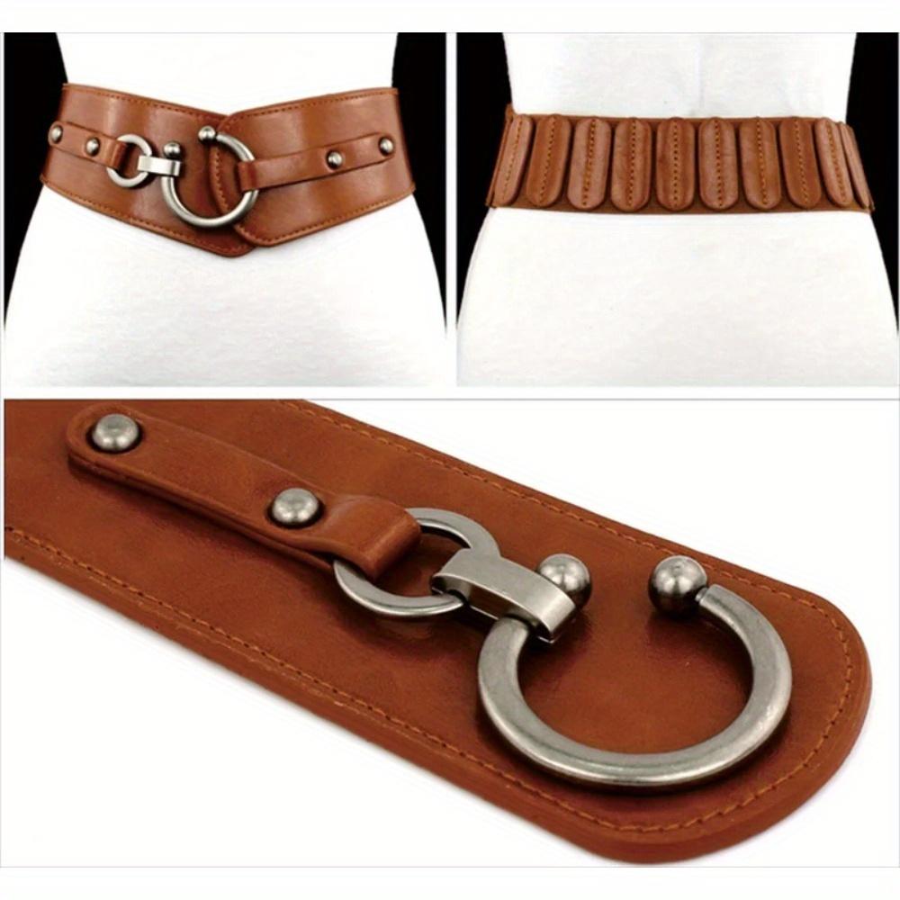 1PC Fashion Elastic Wide Belt Strap Vintage Women Faux Leather Buckle Elastic Wide Belt Strap Solid Color Waistband
