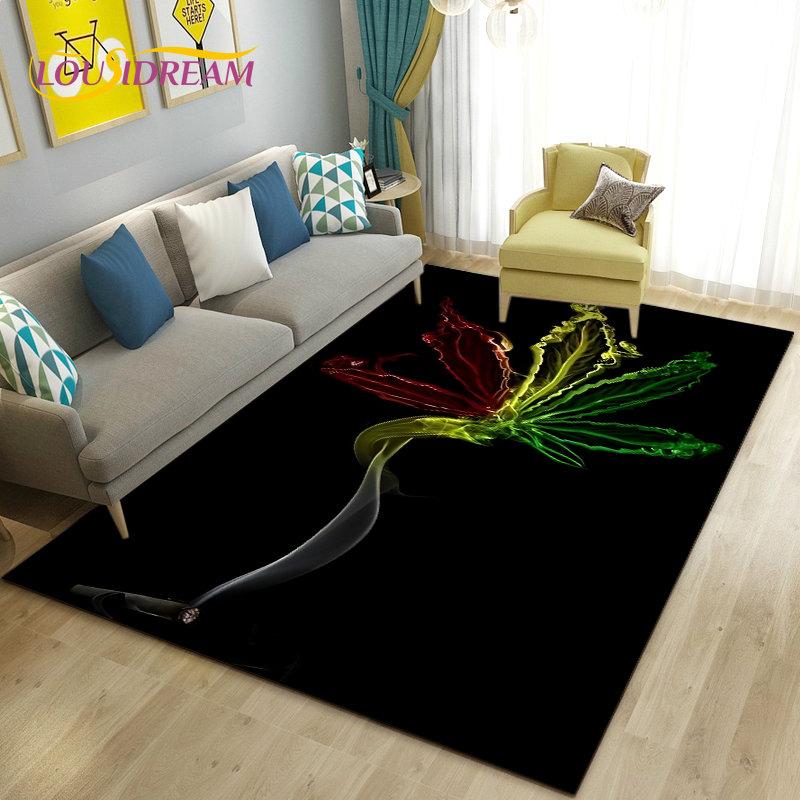 Reggae Music Jamaican Maple Leaf Area Rug,Carpet Rug for Living Room Bedroom Sofa Doormat Decoration,Kid Play Non-slip Floor Mat