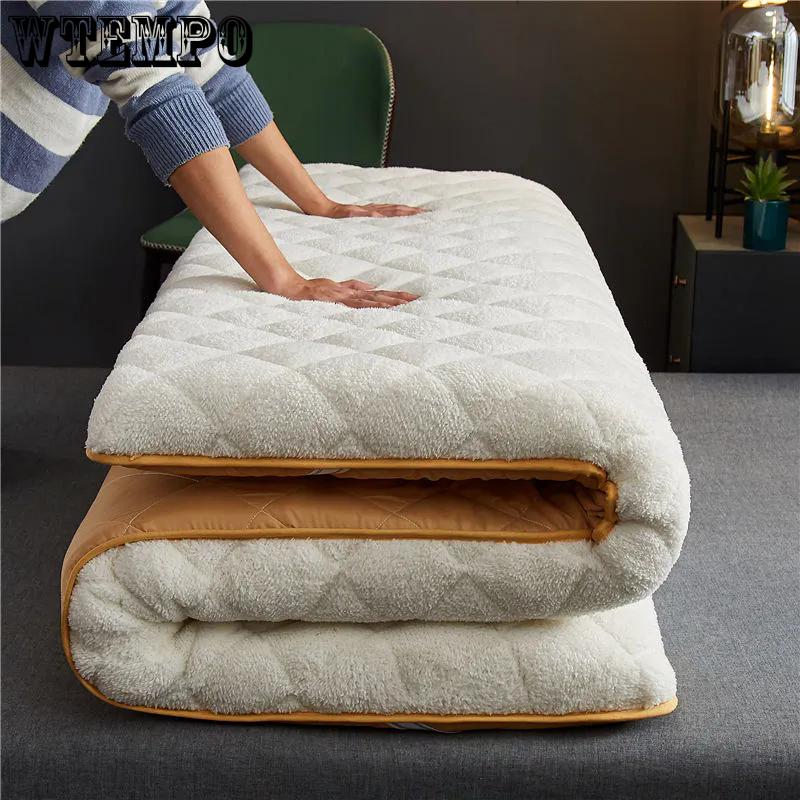 WTEMPO Lamb Wool Foldable High Quality Soft Mattress School Dormitory Bed Mattress Pads Winter Thickened Plush Bedroom Bed Sheet Tatami Plush Pad