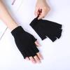 1Pair Black Short Half Finger Gloves Unisex Knitted Elastic Warm Wrist Glove Solid Color Winter Soft Guantes Cycling Accessories