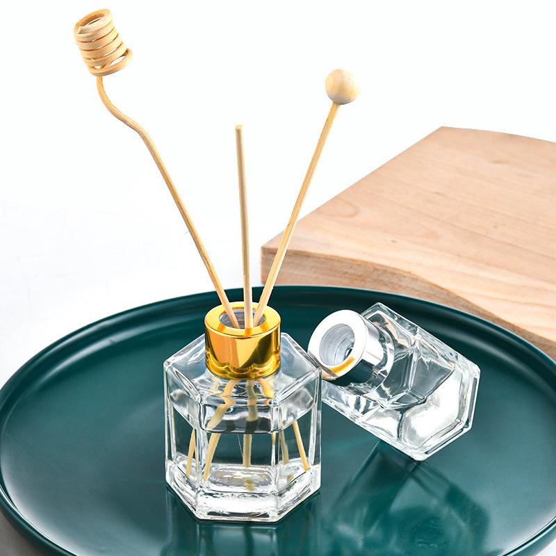 Hexagonal Glass Aromatherapy Bottle - Transparent Flameless Essential Oil Diffuser with Rattan Fragrance Sticks.