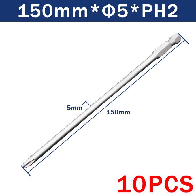 10Pcs Cross Screwdriver Bit 1/4'' Hex Shank Phillips Head Wind Drill 150mm Wrench Magnetic Socket Tool PH1 PH2 4.0 4.5 5.0 6.0