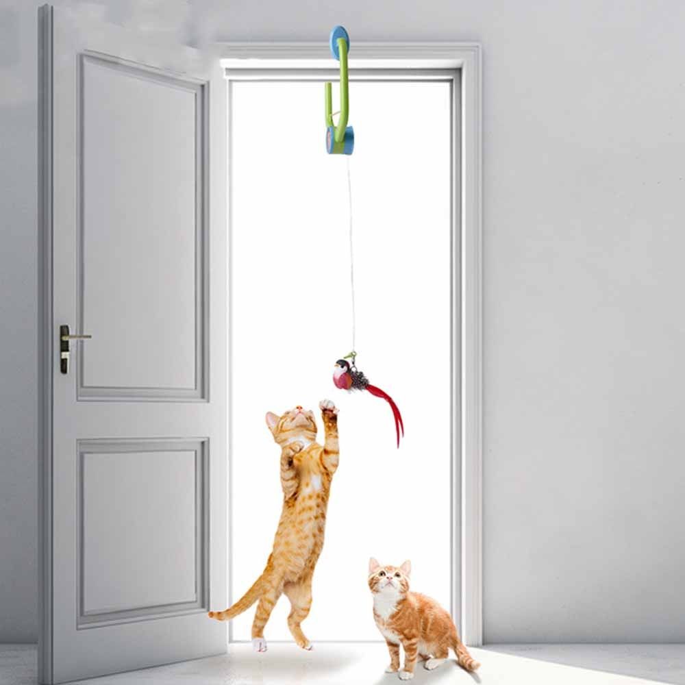 Funny Cat Hanging Swing Toy Automatic Lifting Retractable Smart Hanging Feather Toy Portable Replaceable Attachments