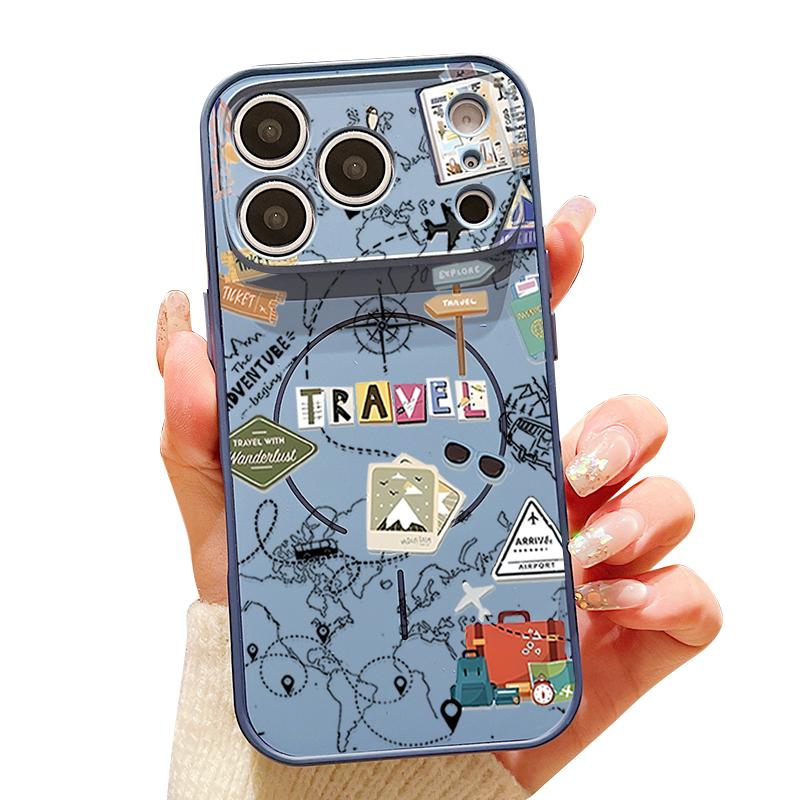 Air Line Travel Map Pattern Case For iPhone 17 Pro Max Magnetic For Magsafe Skin Feeling Cover For iPhone 16 15 14 13 Pro Max