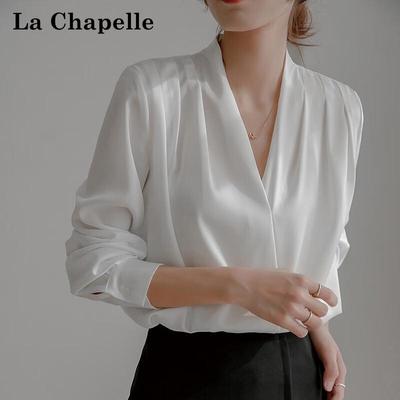 La Chapelle Women's V-Neck Satin Blouse