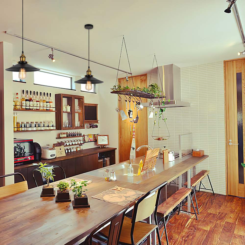 ZEKOO Taklampa, Krokmonterad Takbelysning, Taklampa, Lampskärm, Hängande Lampa, Matsalsbelysning, Justerbar Sladd, Stål, Svart, 22cm