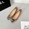 6 cm height increase, classic R home square buckle thick heel single shoes women's 2025 new European and American style suede square head high heels